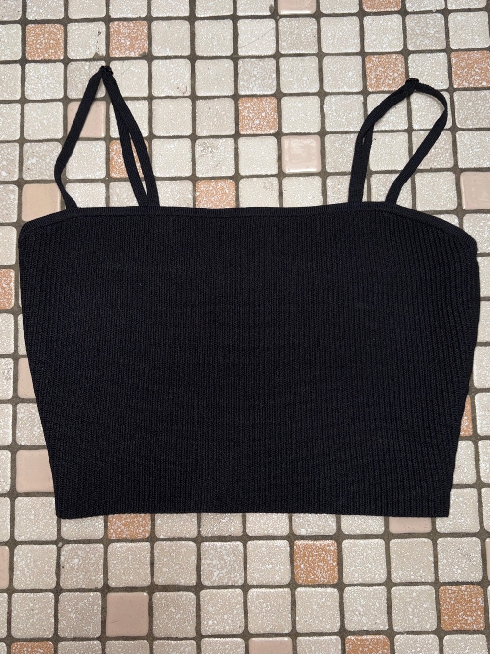 Aritzia Babaton Black Ribbed Cropped Spaghetti-Strap Top
